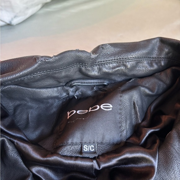 bebe Black Leather Jacket with Lace-Up Detail - Picture 4 of 4